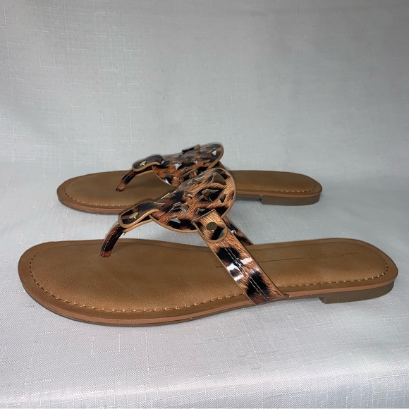 REPORT Thong Sandals Women 8.5 Brown Leopard Animal Print Flat Heel Slip On - Picture 5 of 12